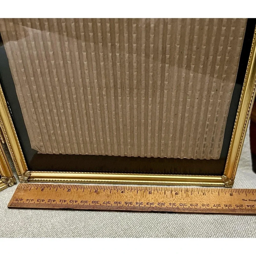 Vintage Gold Double Folding Picture Frame 8x10 Hinged Embossed Metal Tabletop